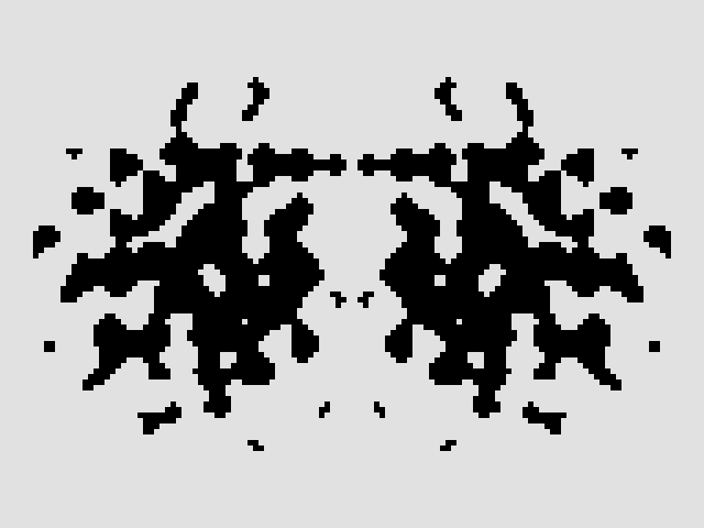 A randomly generated symmetrical pixelated ink blot pattern.