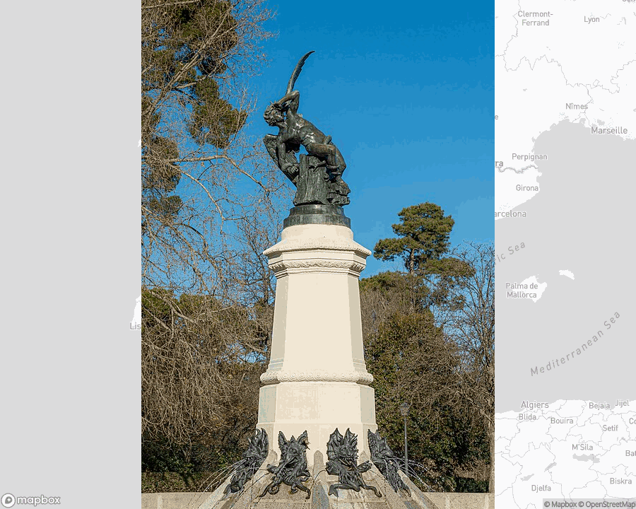 A photo of a statue from the linked Wikipedia article, overlaid on a cropped world map where it's located.