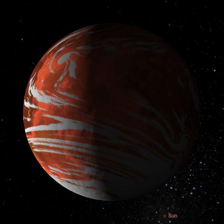 A computer-generated representation of the Kepler-208 e exoplanet.